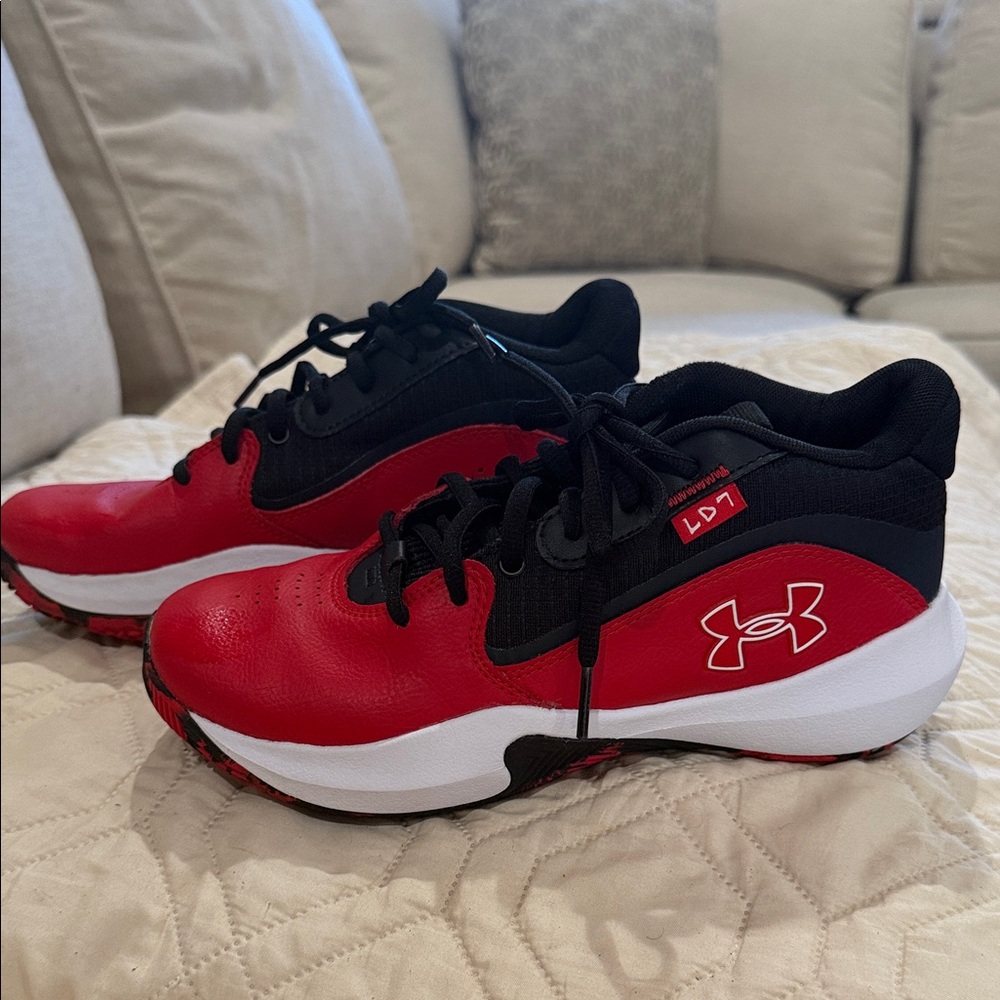 Under Armour Kids Red and Black Basketball LDR Sneakers
